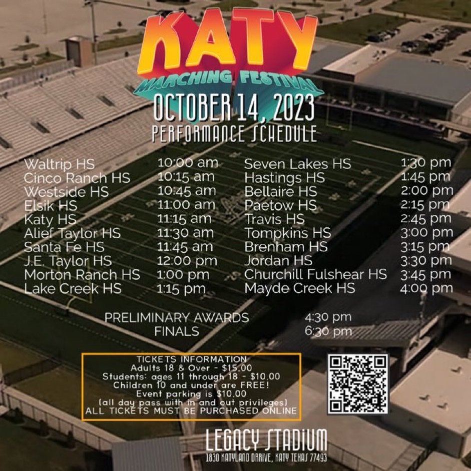 Katy ISD Marching Festival (Oct. 14) Contests, Events, and