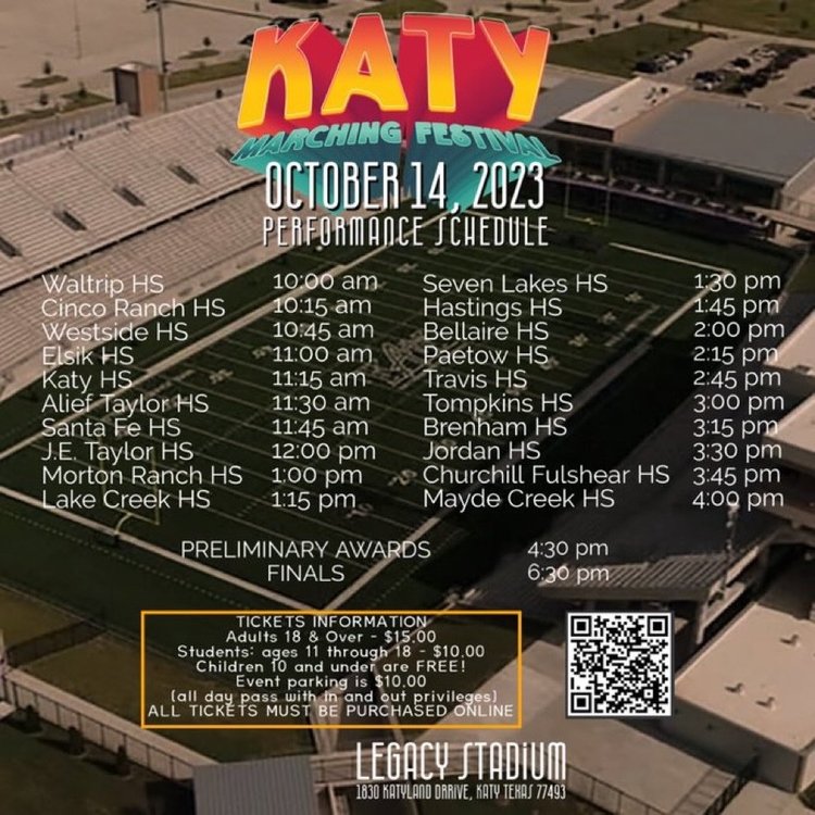 Katy ISD Marching Festival (Oct. 14) Contests, Events, and